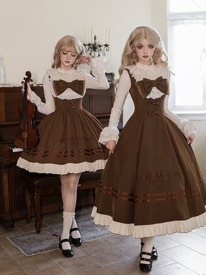 Oak Movement Classic Embroidered JSK Set 1325 - LolitaEraBrown Short JSK SetSOak Movement Classic Embroidered JSK Set 1325