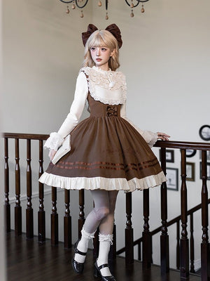 Oak Movement Classic Embroidered JSK Set 1325 - LolitaEraBrown Short JSK SetSOak Movement Classic Embroidered JSK Set 1325