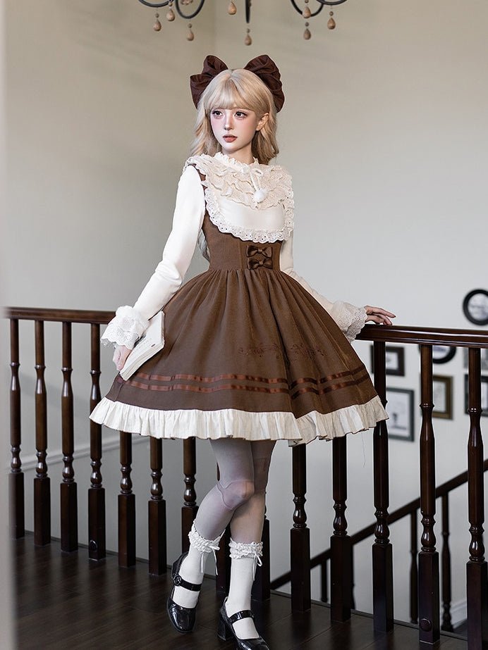Oak Movement Classic Embroidered JSK Set 1325 - LolitaEraBrown Short JSK SetSOak Movement Classic Embroidered JSK Set 1325