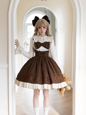 Oak Movement Classic Embroidered JSK Set 1325 - LolitaEraBrown Short JSK SetSOak Movement Classic Embroidered JSK Set 1325