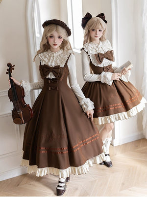 Oak Movement Classic Embroidered JSK Set 1325 - LolitaEraBrown Short JSK SetSOak Movement Classic Embroidered JSK Set 1325