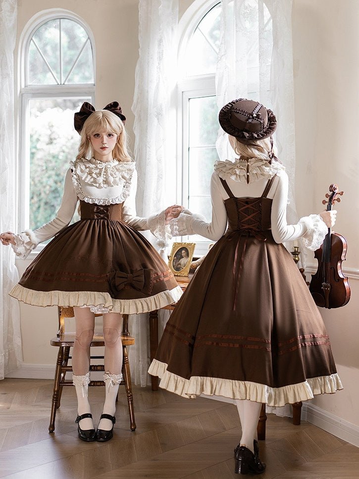 Oak Movement Classic Embroidered JSK Set 1325 - LolitaEraBrown Short JSK SetSOak Movement Classic Embroidered JSK Set 1325