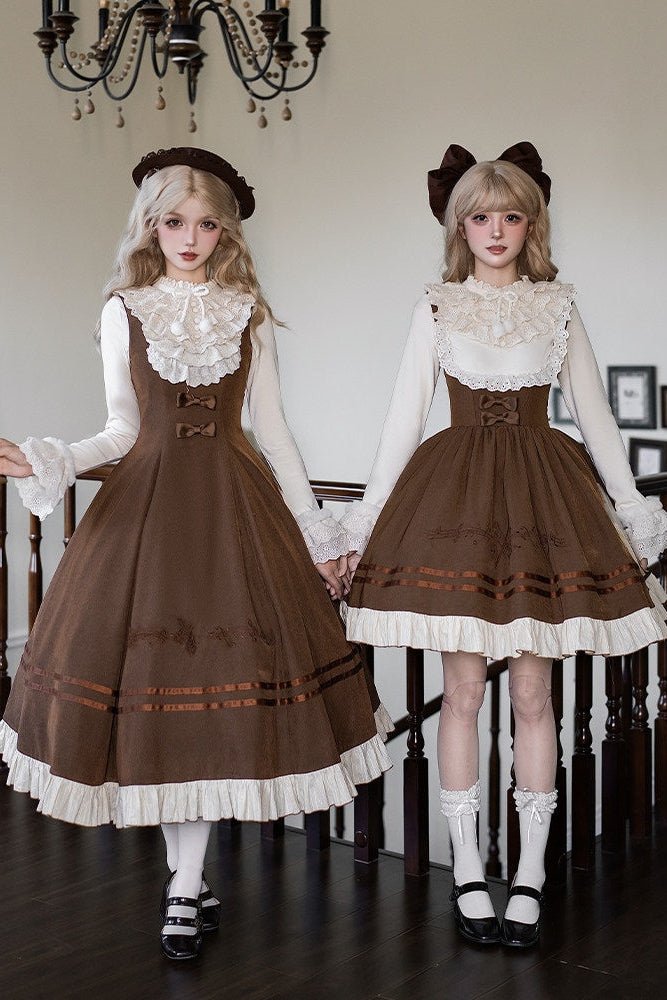 Oak Movement Classic Embroidered JSK Set 1325 - LolitaEraBrown Short JSK SetSOak Movement Classic Embroidered JSK Set 1325