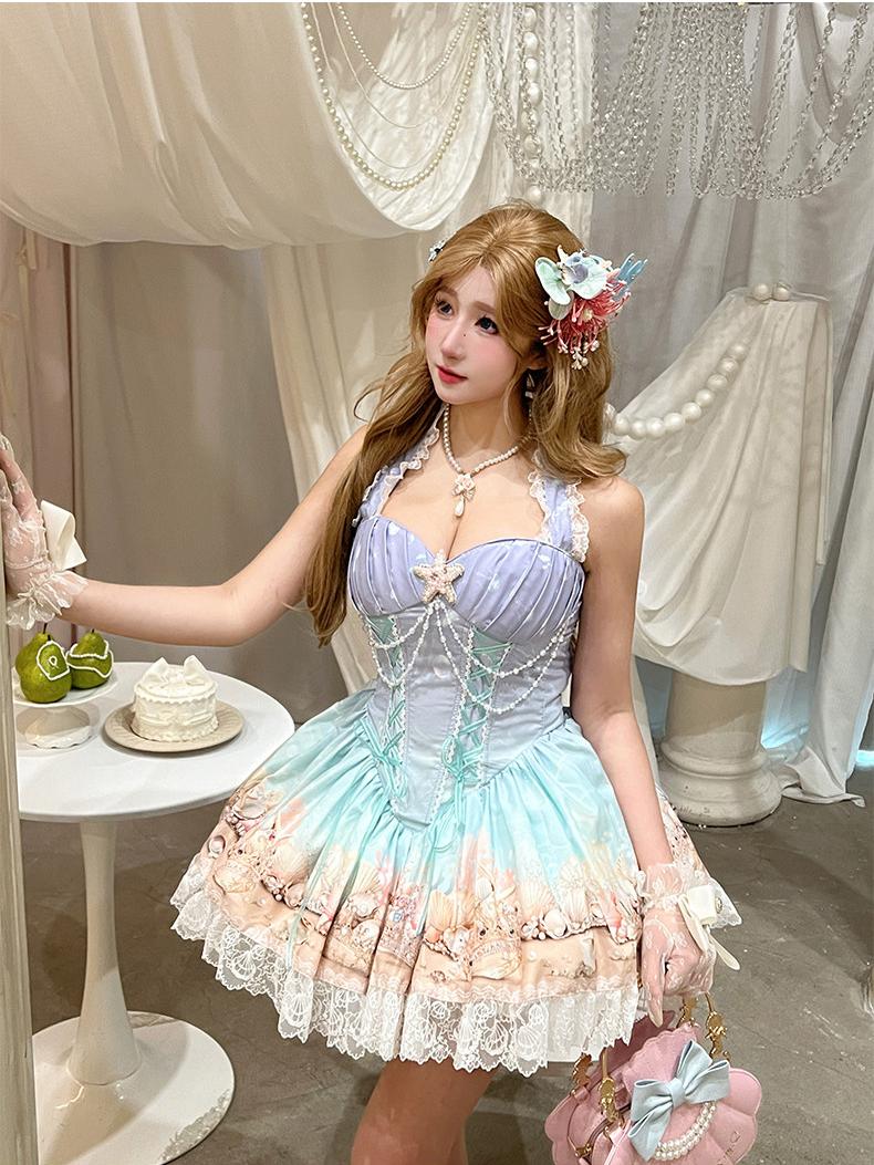 Oceanic Authenticity French Romantic Maxi Dress LE1201 - LolitaEraPinkSOceanic Authenticity French Romantic Maxi Dress LE1201