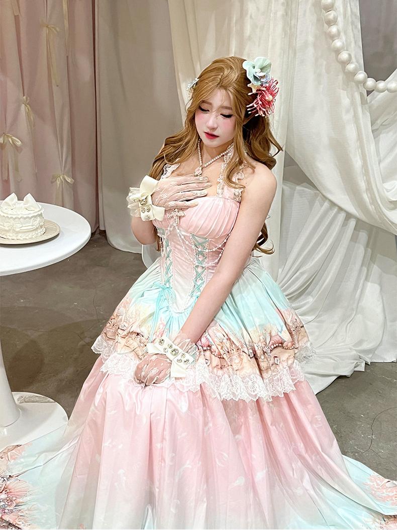 Oceanic Authenticity French Romantic Maxi Dress LE1201 - LolitaEraPinkSOceanic Authenticity French Romantic Maxi Dress LE1201