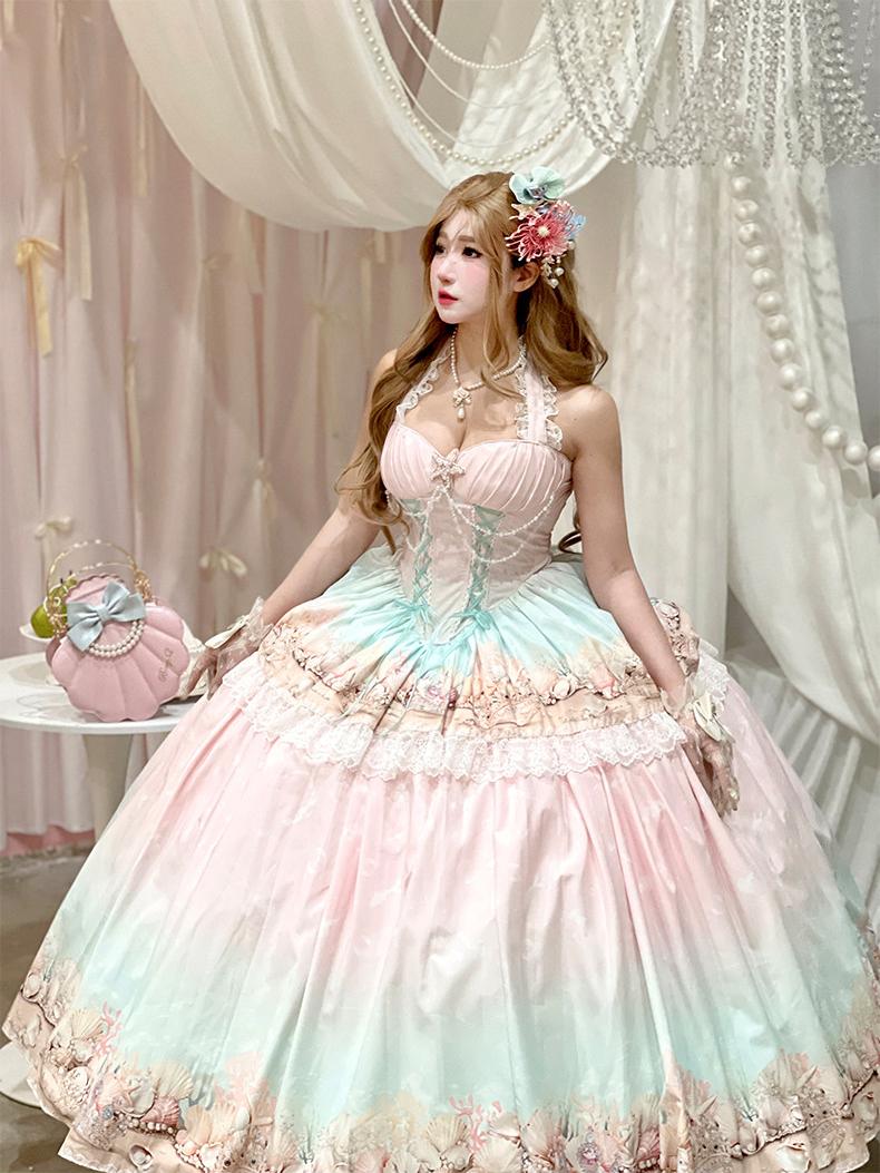 Oceanic Authenticity French Romantic Maxi Dress LE1201 - LolitaEraPinkSOceanic Authenticity French Romantic Maxi Dress LE1201