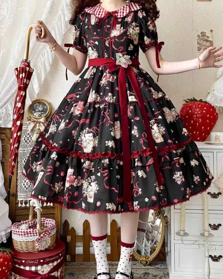Lolita Sweet Strawberry Bear Cookie OP Dress LS1021