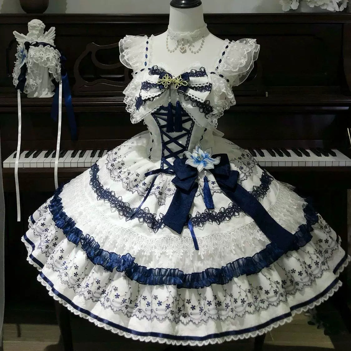 [Qing Yuan Fu] Hanguliang~Original design Lolita dress blue and white porcelain sweet jsk suspender dress for women