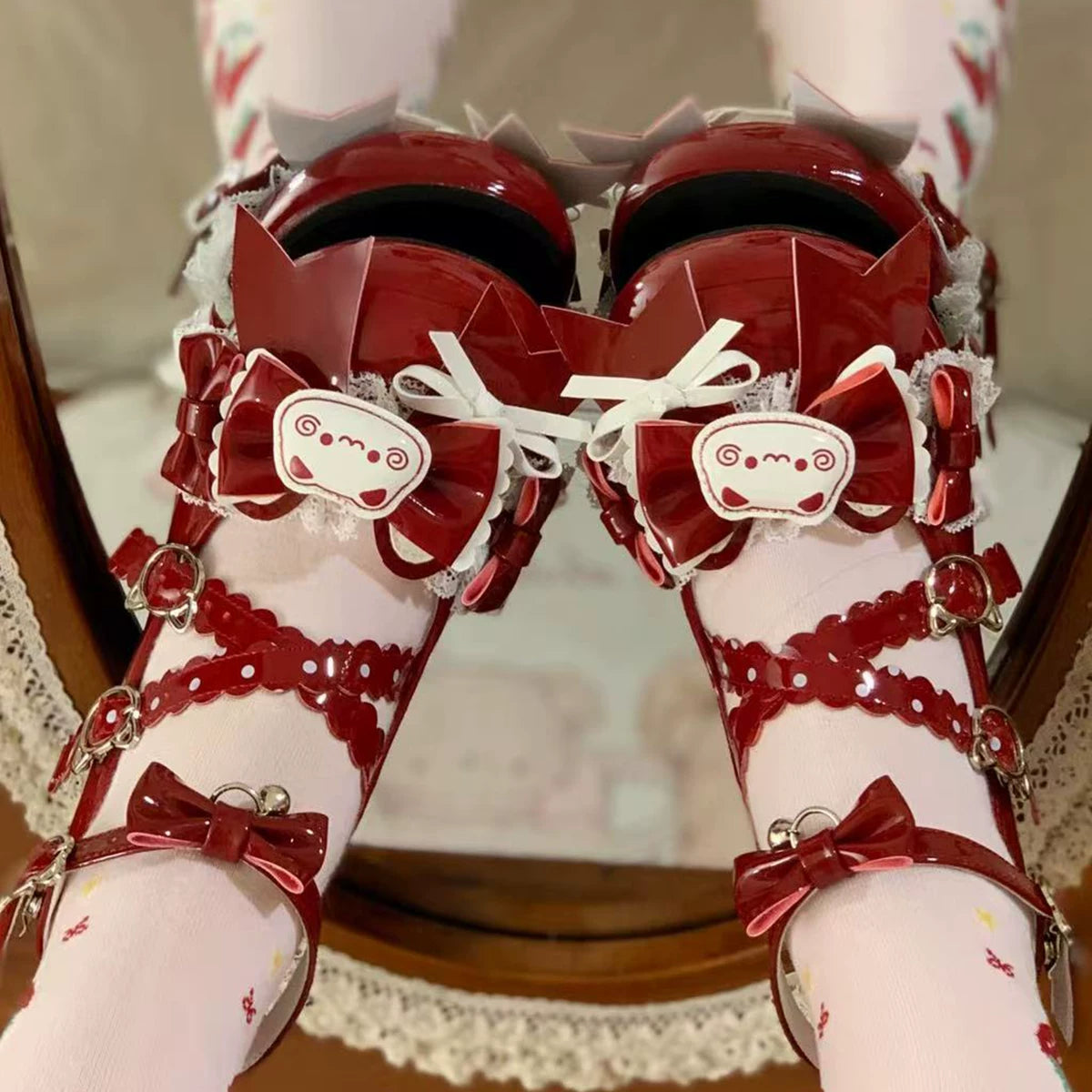 Genuine design high heels heels with bow, Lolita style, mid heel