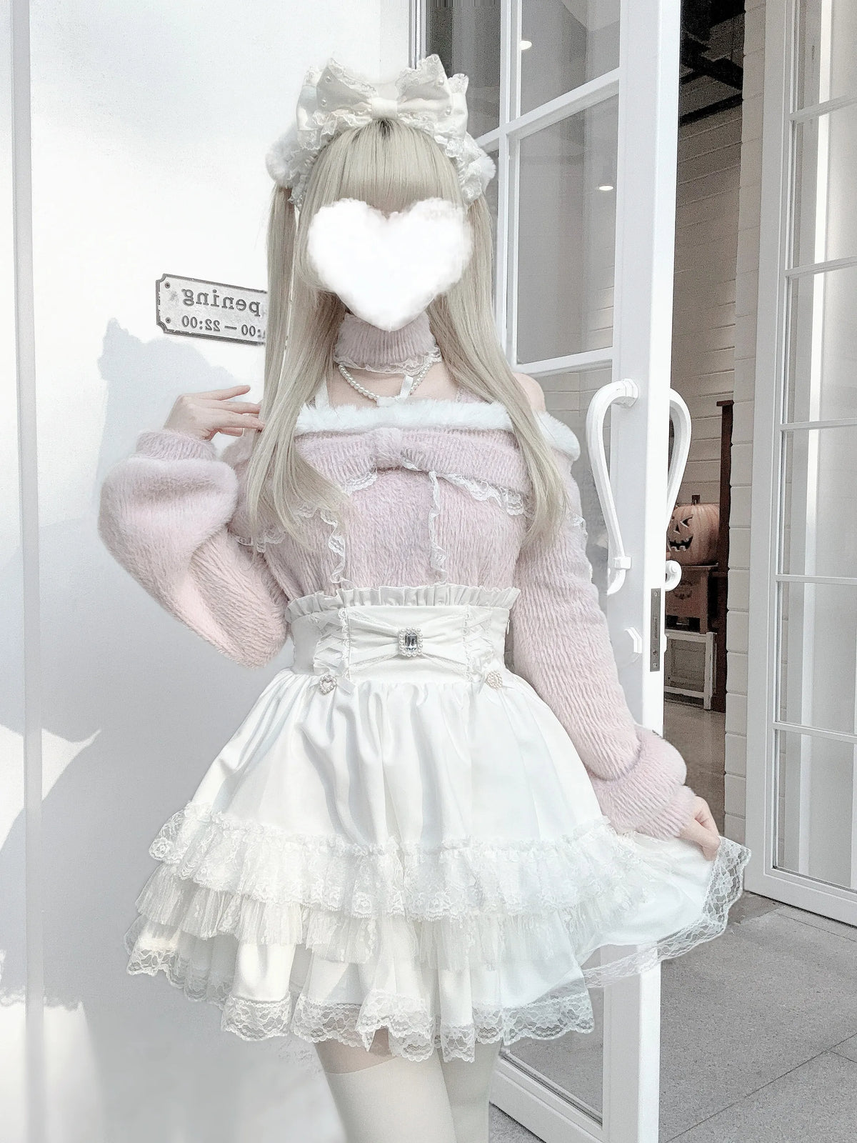 Genuine design lace Japanese skirt with bow
