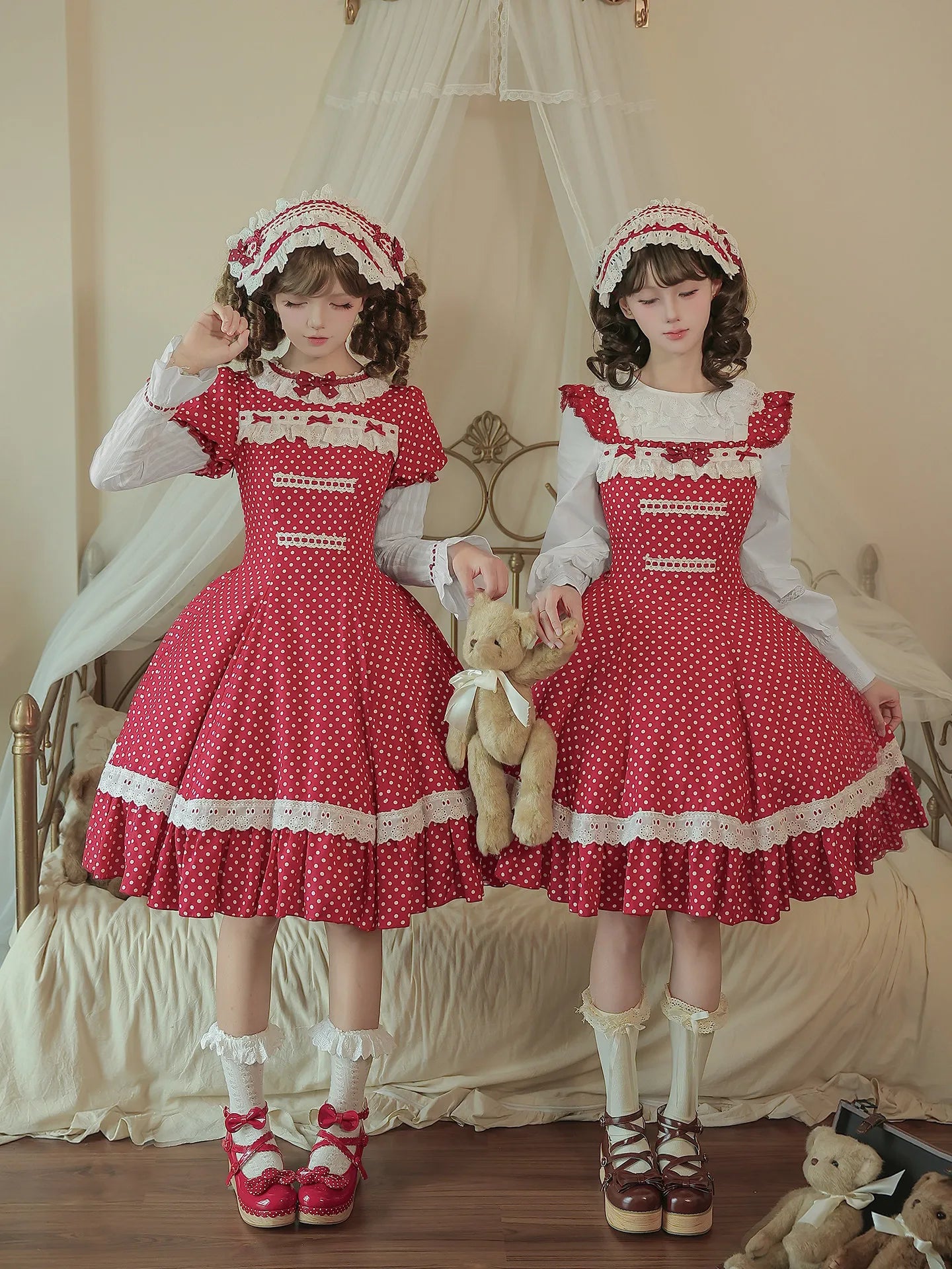 [Showa Xiaoji] withpuji Original Design Vintage Sweet Polka Dot OP/JSK Ruffle Lolita Dress Autumn