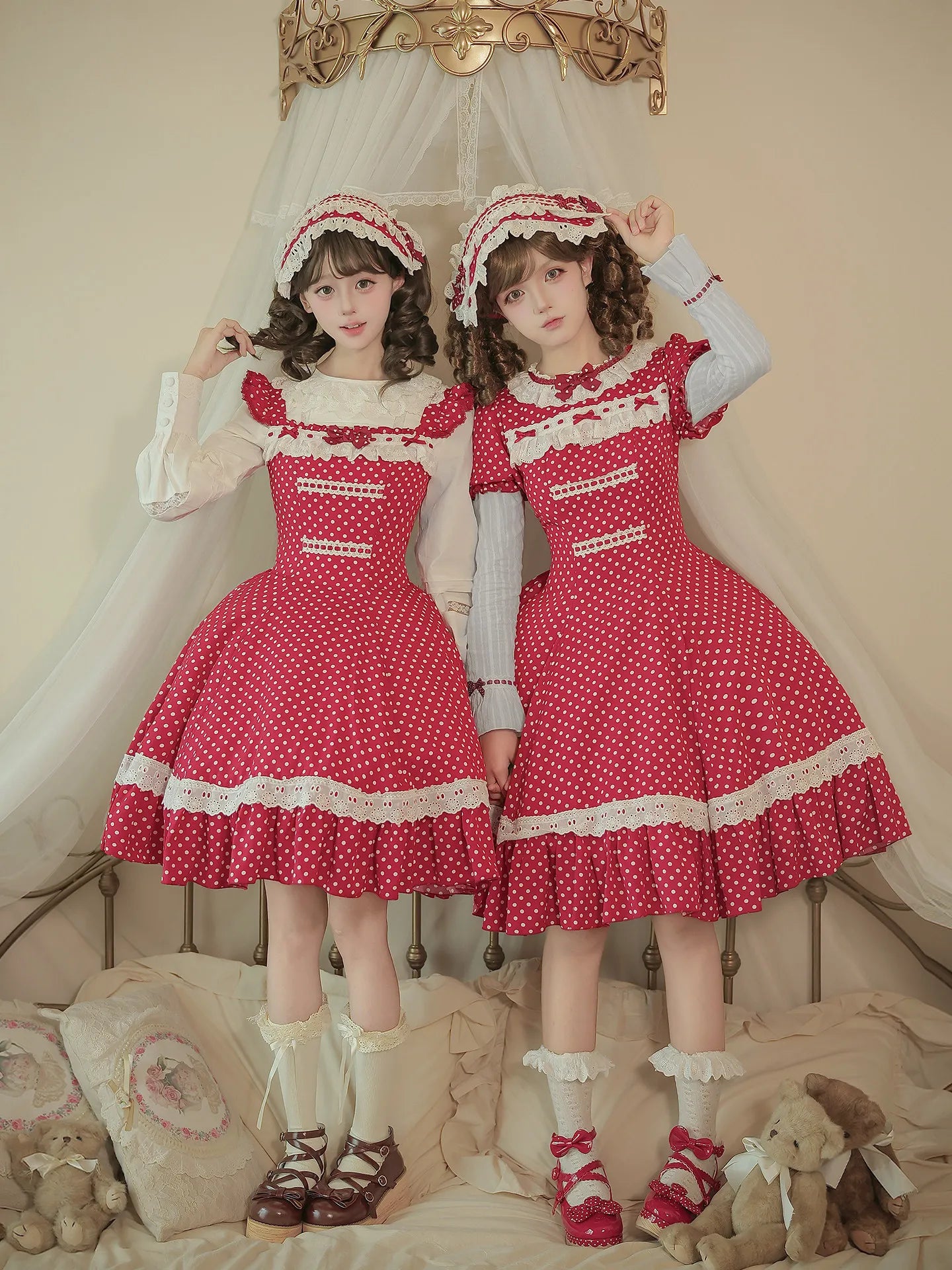 [Showa Xiaoji] withpuji Original Design Vintage Sweet Polka Dot OP/JSK Ruffle Lolita Dress Autumn