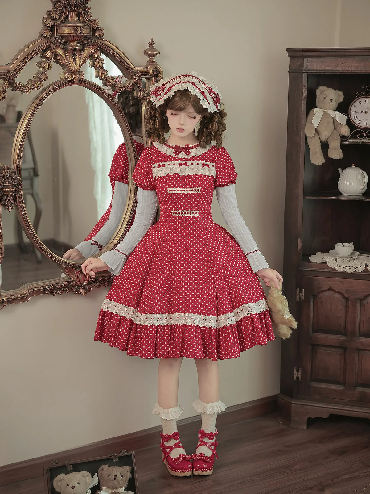 [Showa Xiaoji] withpuji Original Design Vintage Sweet Polka Dot OP/JSK Ruffle Lolita Dress Autumn