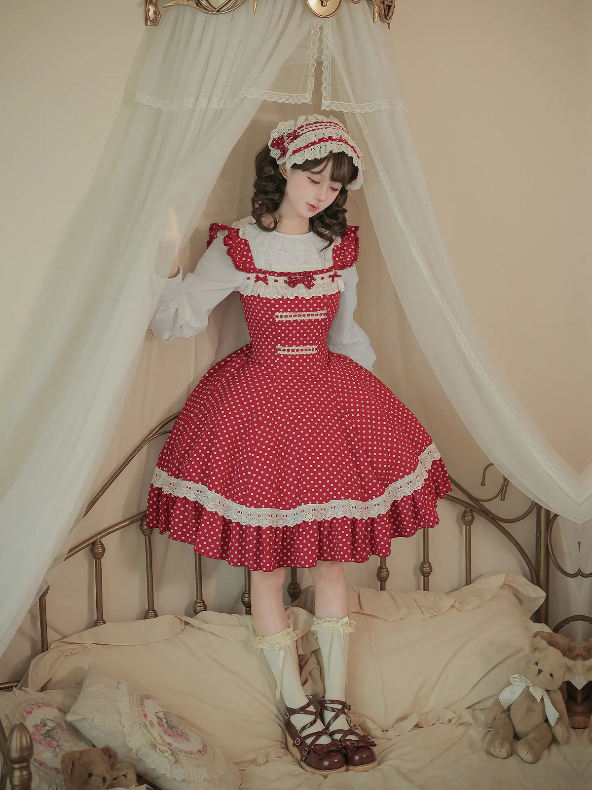 [Showa Xiaoji] withpuji Original Design Vintage Sweet Polka Dot OP/JSK Ruffle Lolita Dress Autumn