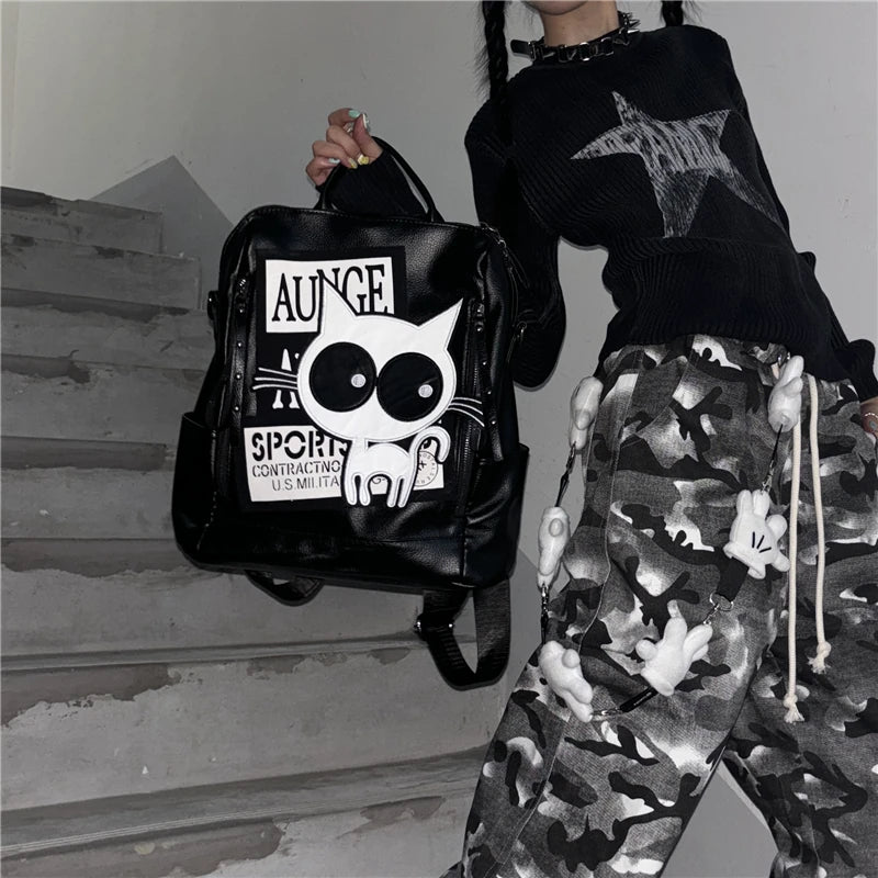 Nikko Yu original niche backpack kitten Y2K large capacity letter school bag for class commuting out of town large backpack
