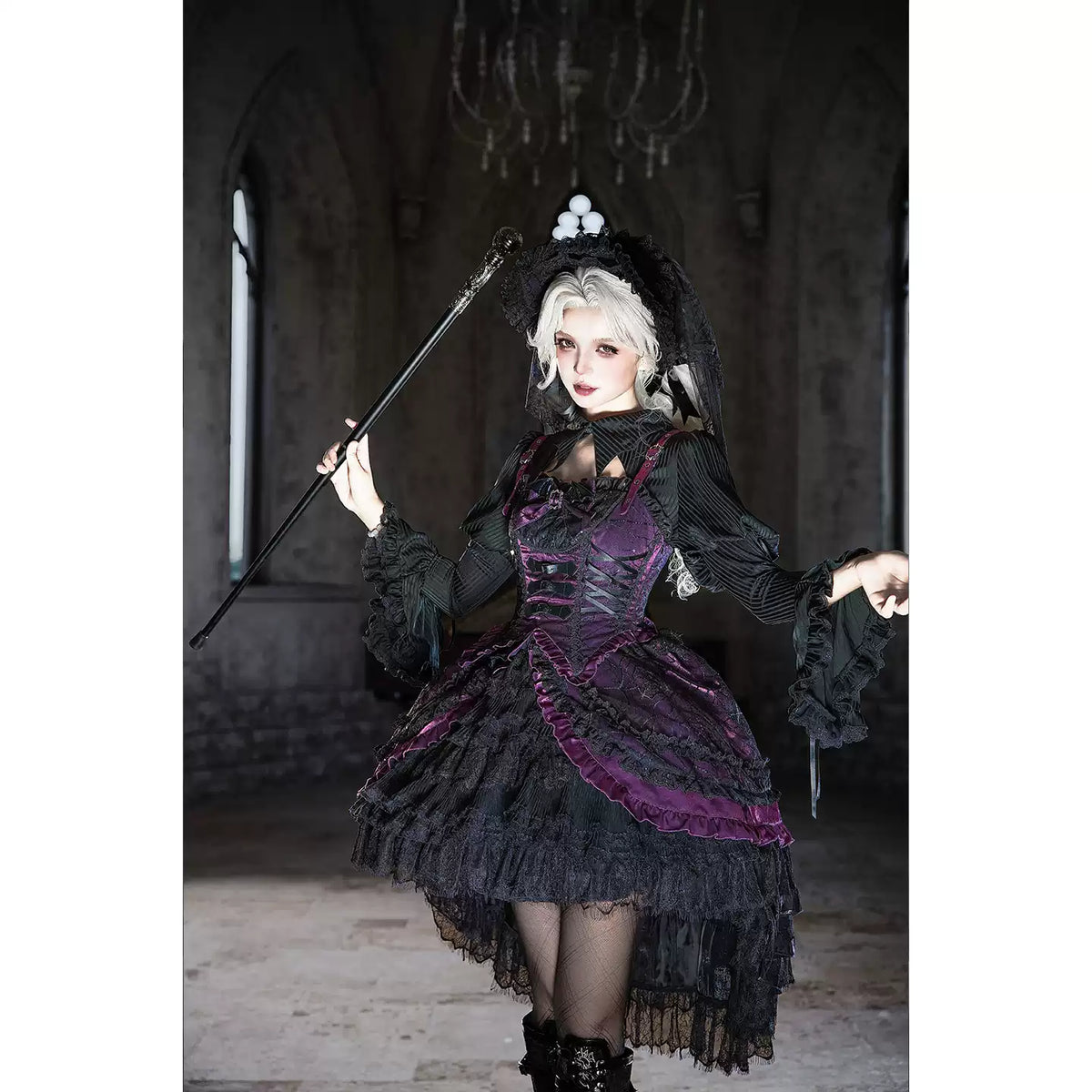 Original Purple Spider Magic Gothic Dark Fishtail Dress + Long-Sleeve Inner Top