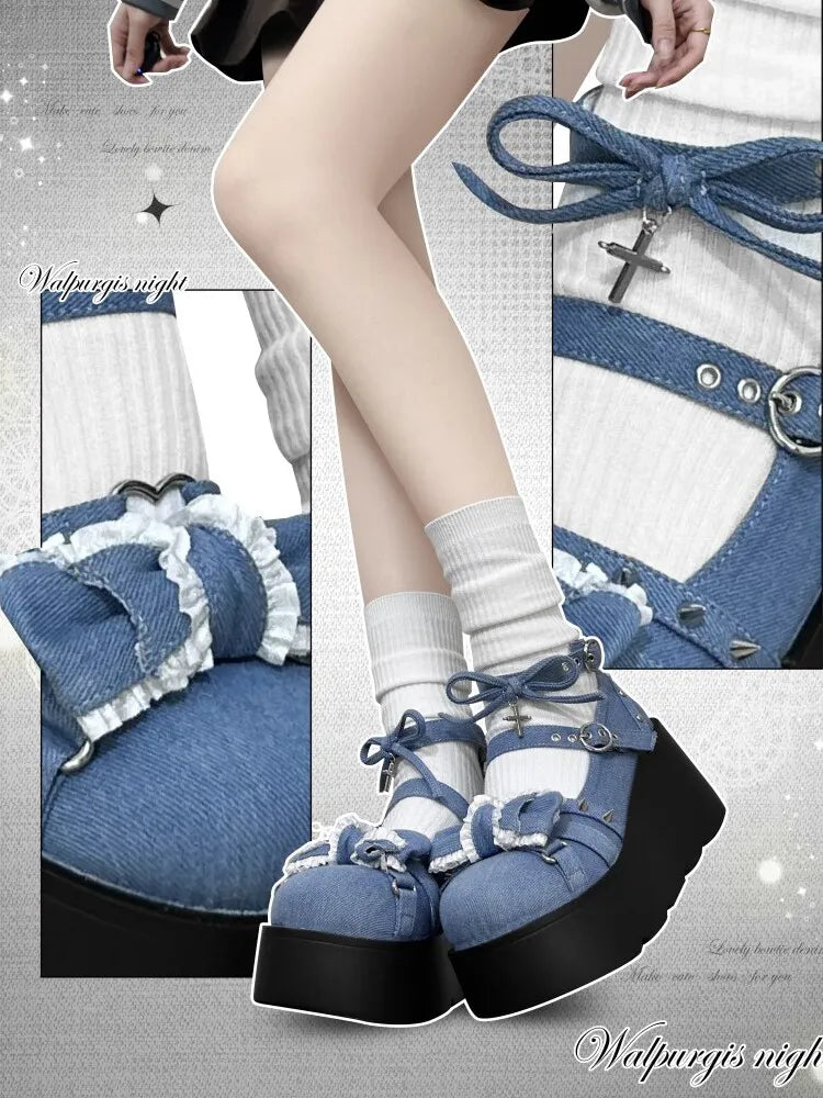 Witch's Night Original Authentic Subculture Lolita Shoes Student Sweet Cool Spicy Girl Round Toe Gothic Platform Canvas Shoes
