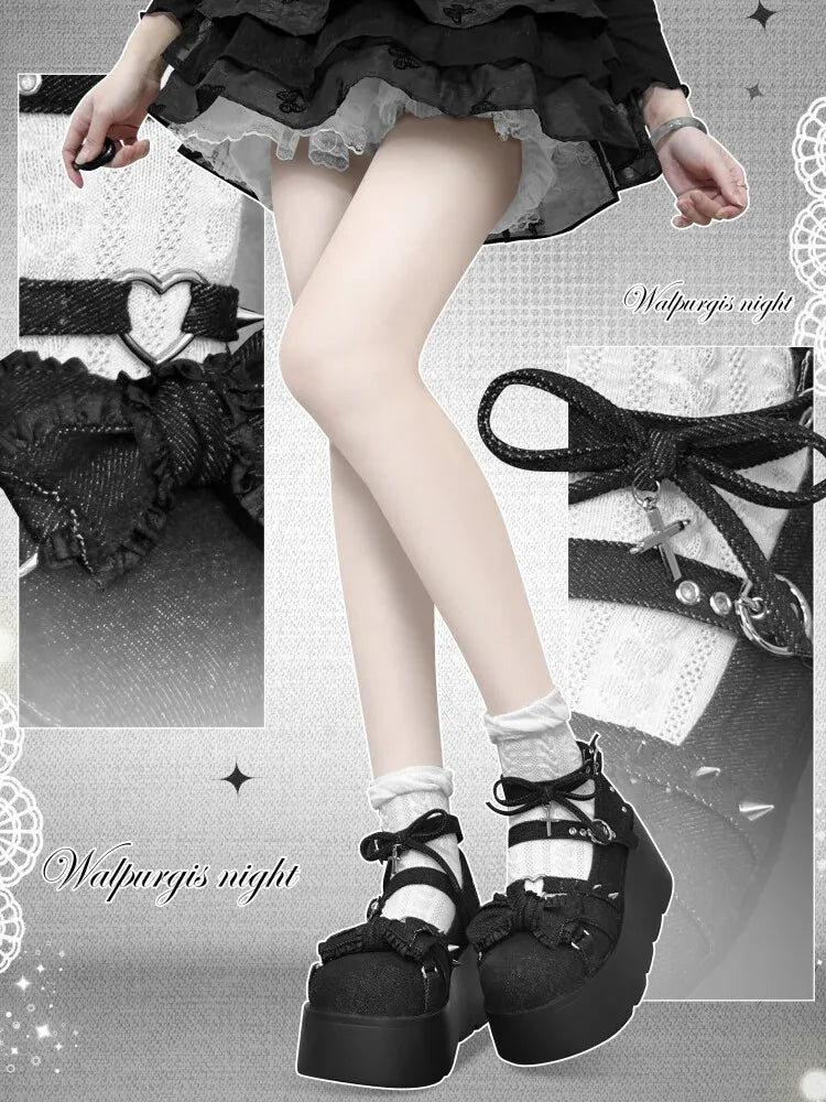 Witch's Night Original Authentic Subculture Lolita Shoes Student Sweet Cool Spicy Girl Round Toe Gothic Platform Canvas Shoes