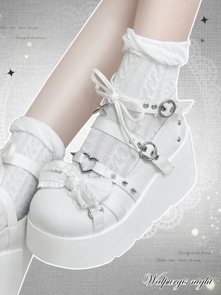 Witch's Night Original Authentic Subculture Lolita Shoes Student Sweet Cool Spicy Girl Round Toe Gothic Platform Canvas Shoes
