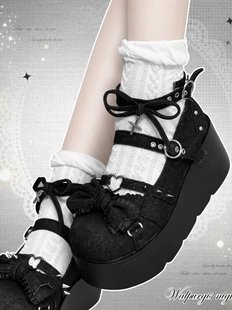 Witch's Night Original Authentic Subculture Lolita Shoes Student Sweet Cool Spicy Girl Round Toe Gothic Platform Canvas Shoes