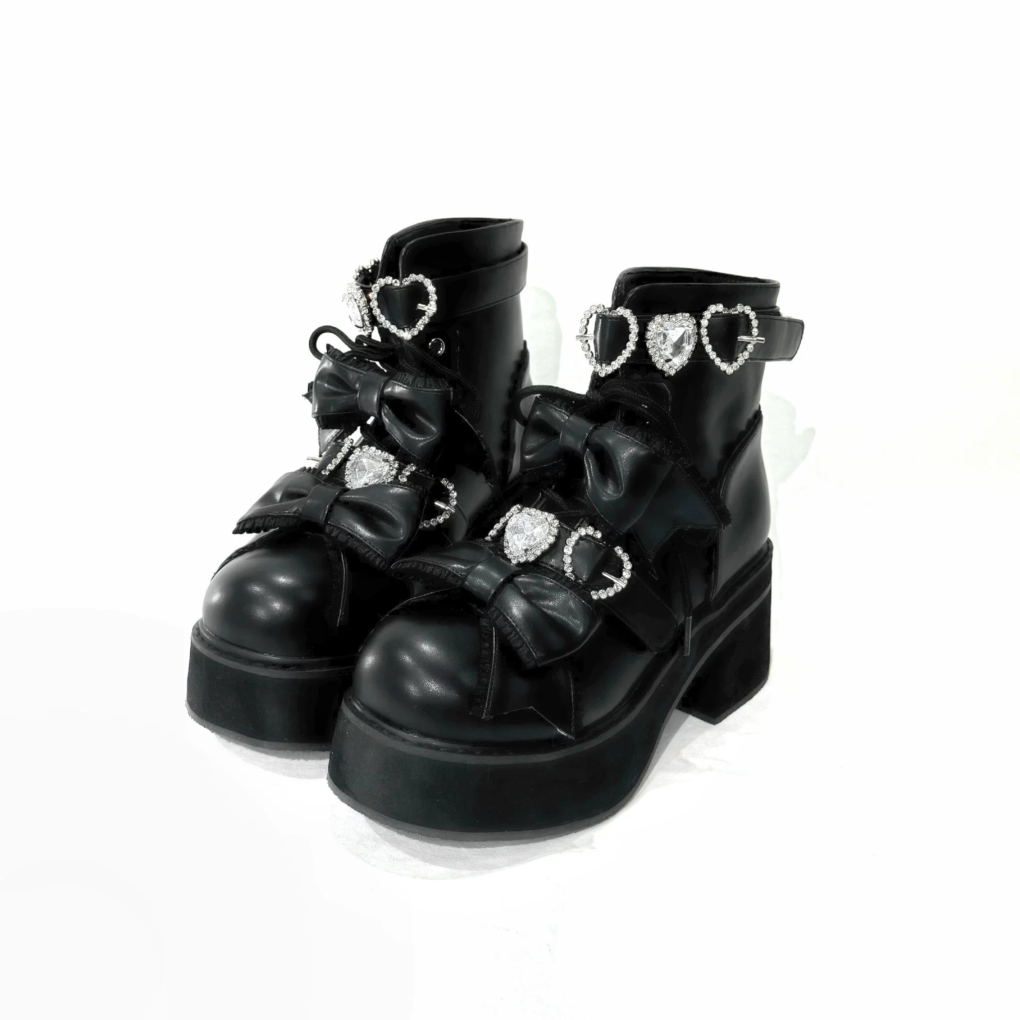 Passionate Love Song Lace Bow Patent Leather Lolita Platform Boots - LolitaEra