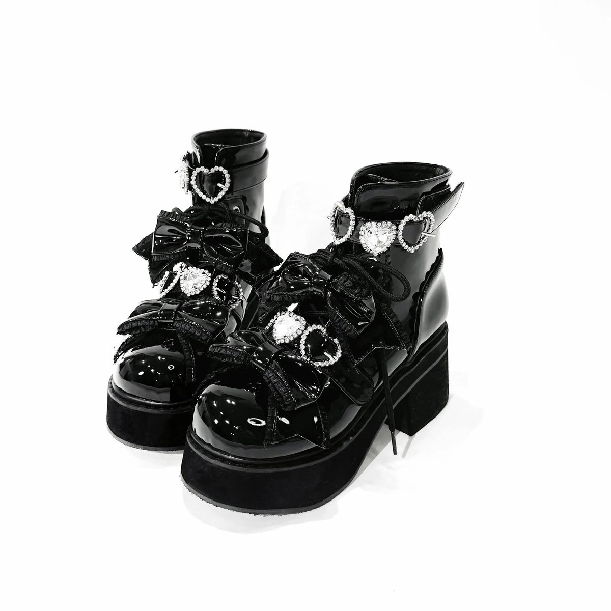 Passionate Love Song Lace Bow Patent Leather Lolita Platform Boots - LolitaEra