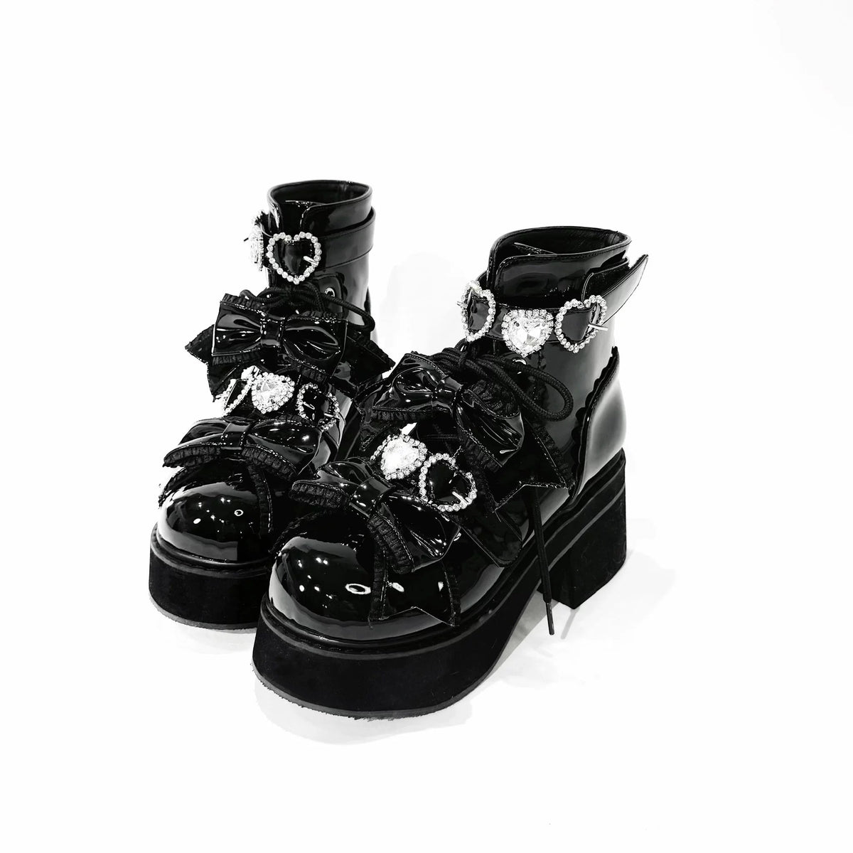 Passionate Love Song Lace Bow Patent Leather Lolita Platform Boots - LolitaEra
