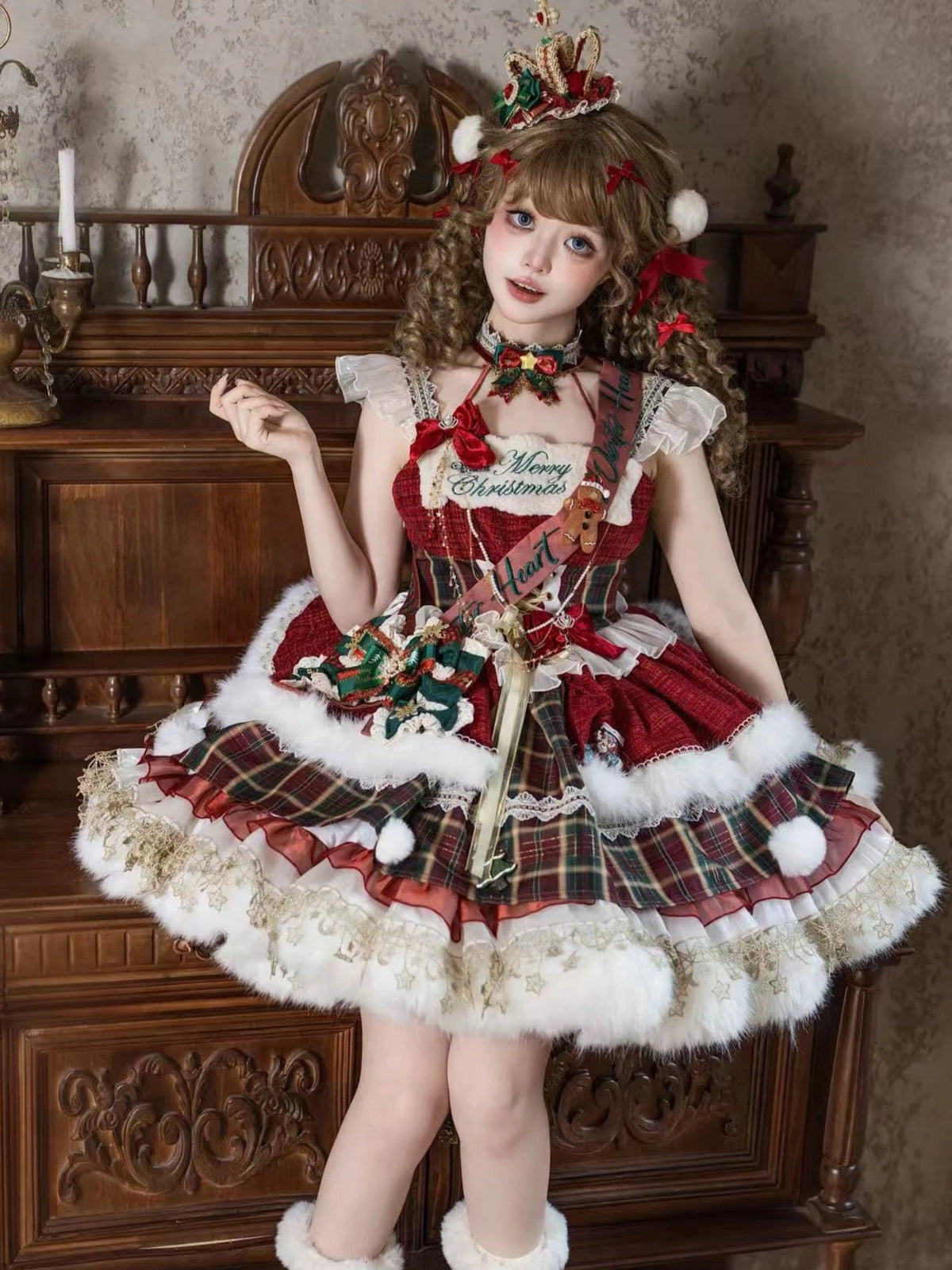 Passionate Snow Night Christmas Style Lolita Dress & Cape Set - LolitaEra