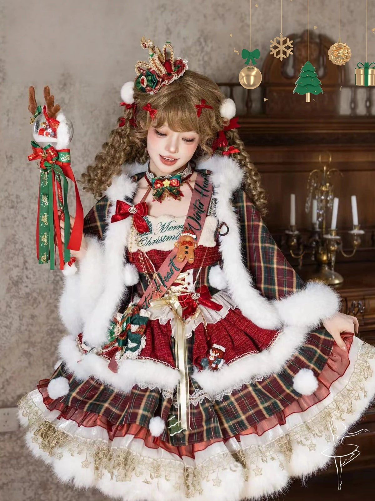 Passionate Snow Night Christmas Style Lolita Dress & Cape Set - LolitaEra