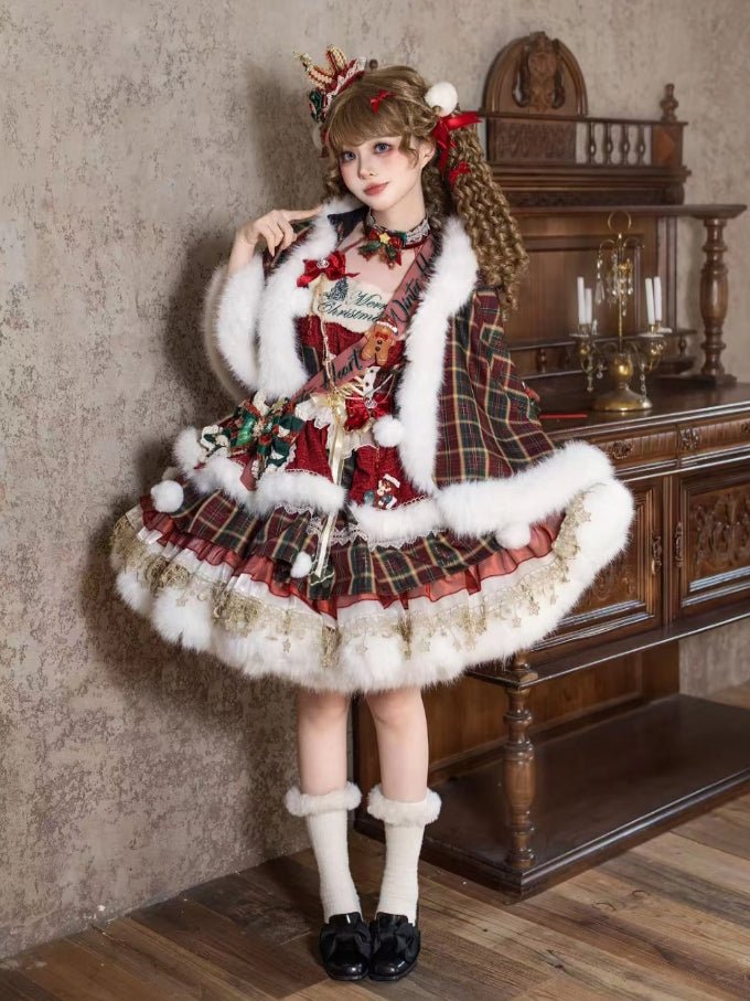 Passionate Snow Night Christmas Style Lolita Dress & Cape Set - LolitaEra