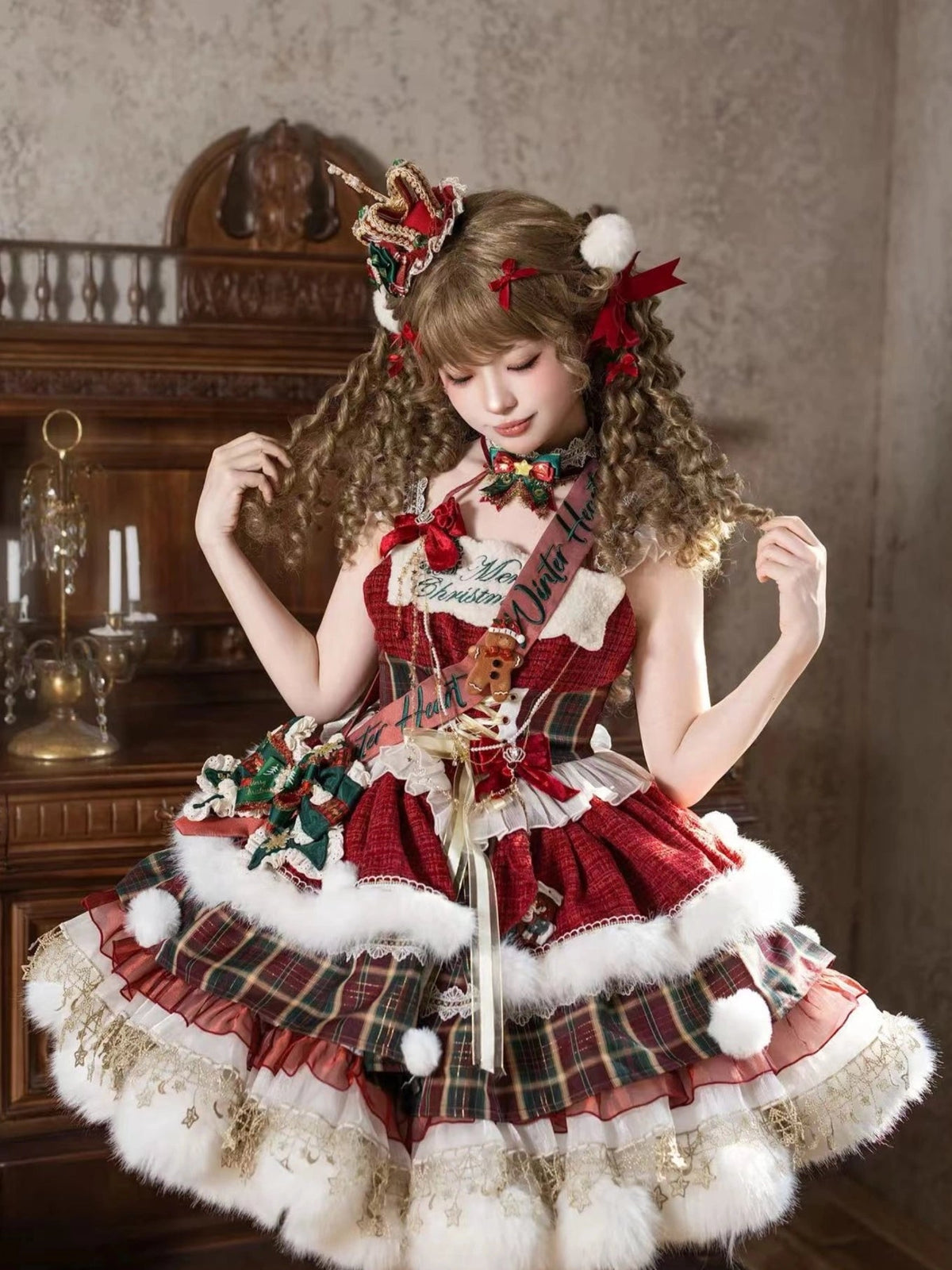 Passionate Snow Night Christmas Style Lolita Dress & Cape Set - LolitaEra