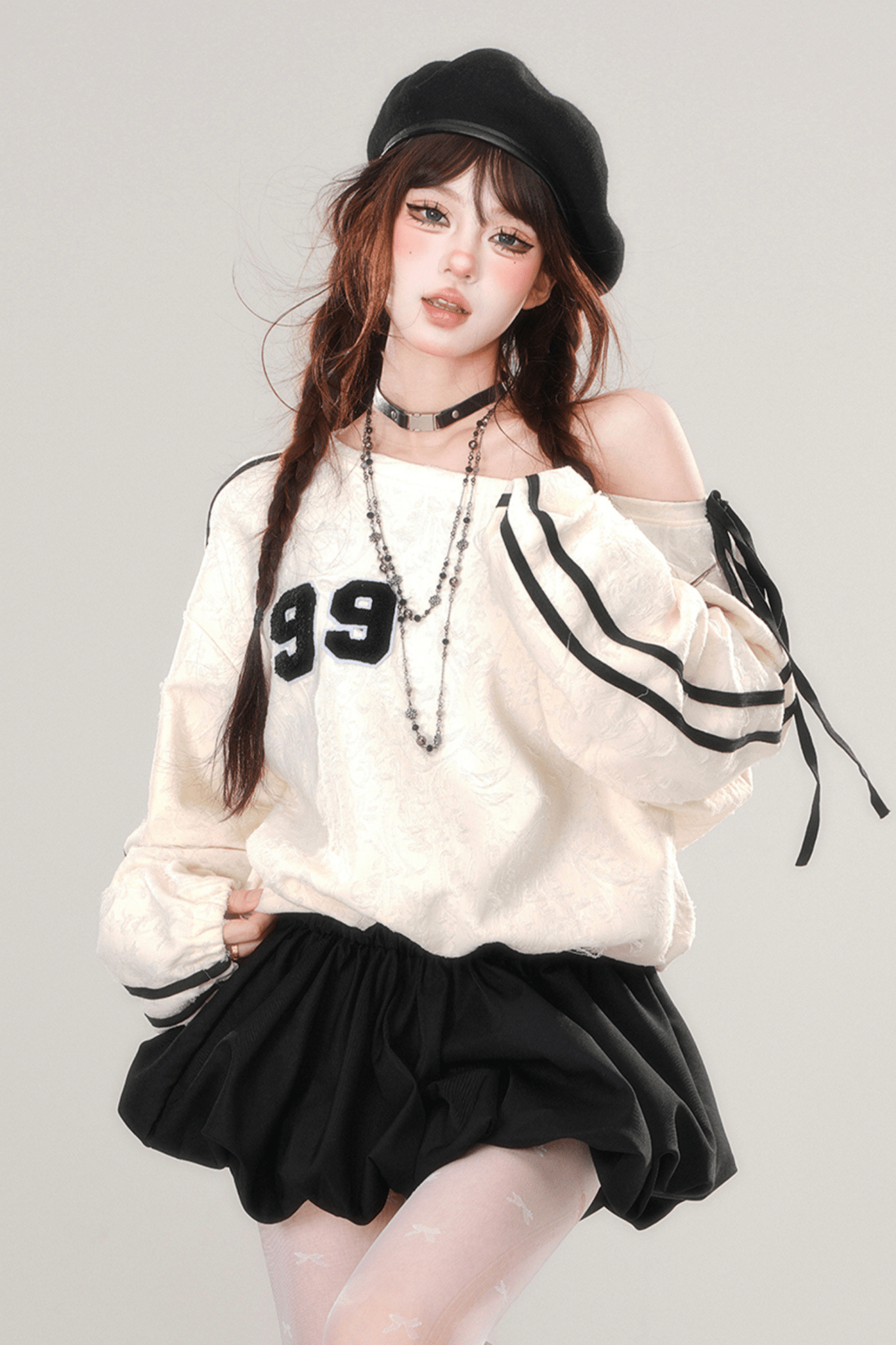 Patchwork Off - Shoulder Sweater Mini Dress - LolitaEraOne piece dressMPatchwork Off - Shoulder Sweater Mini Dress