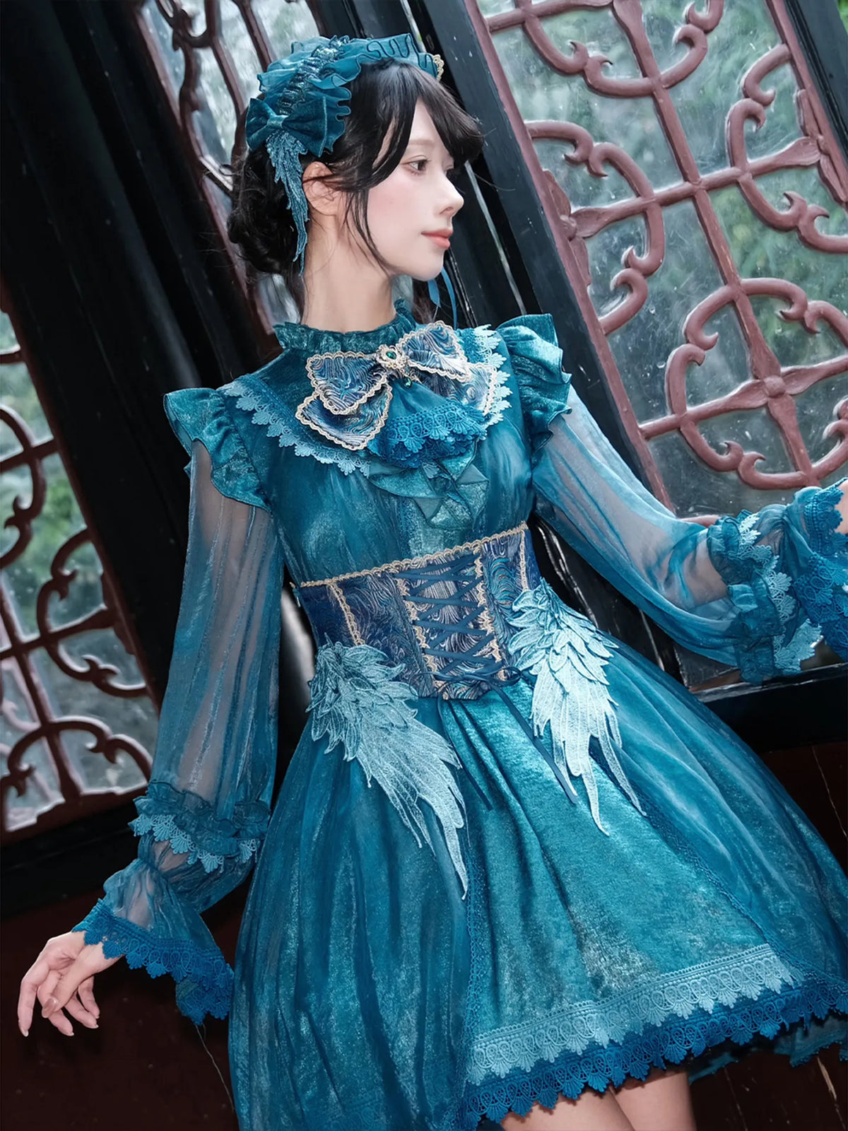 [Intention + Full Reservation] Peacock Feather DoDo Lolita Peacock Blue Lolita Dress