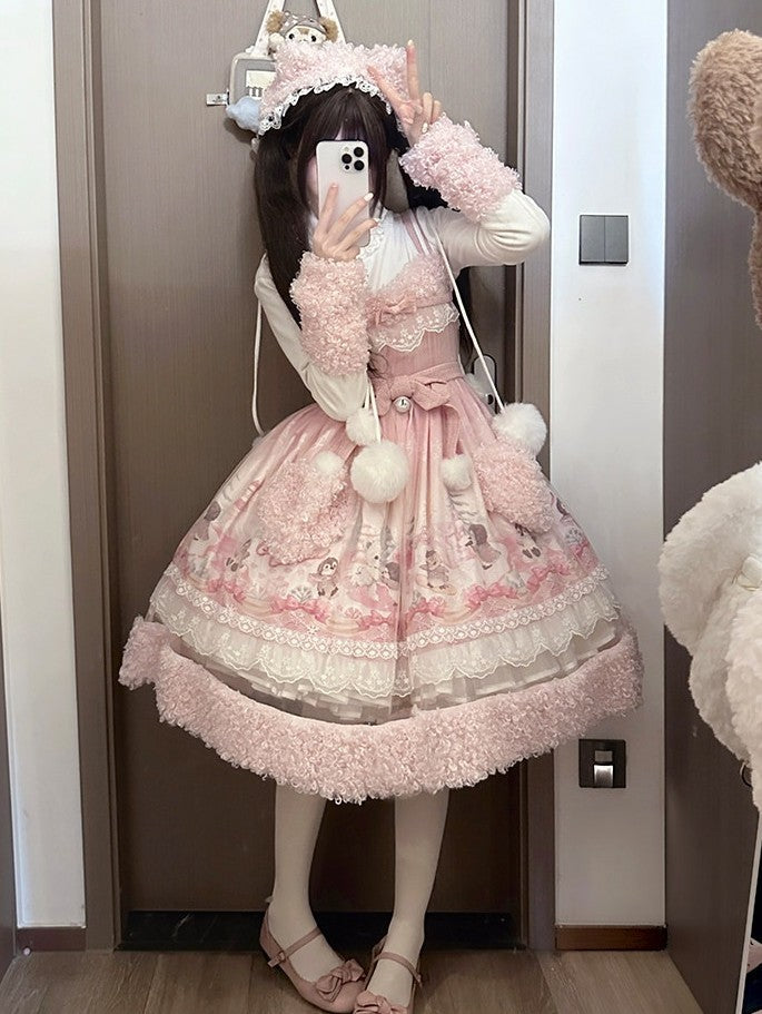 Penguin Snowball Cute Sweet Lolita Pink & Black JSK Dress - LolitaEra