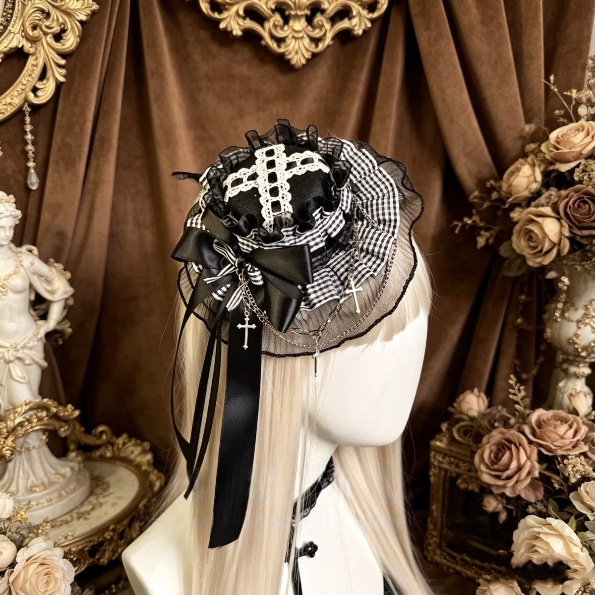Piano Key Lace Bunny Ear Lolita Headband Mini Hat Hair Accessory Set - LolitaEra