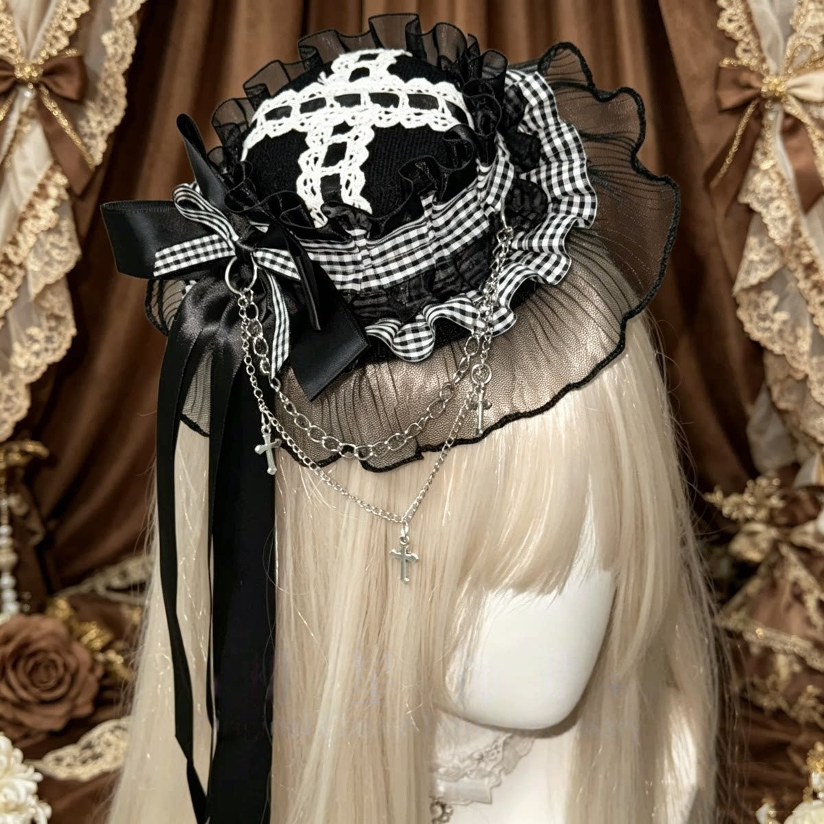 Piano Key Lace Bunny Ear Lolita Headband Mini Hat Hair Accessory Set - LolitaEra