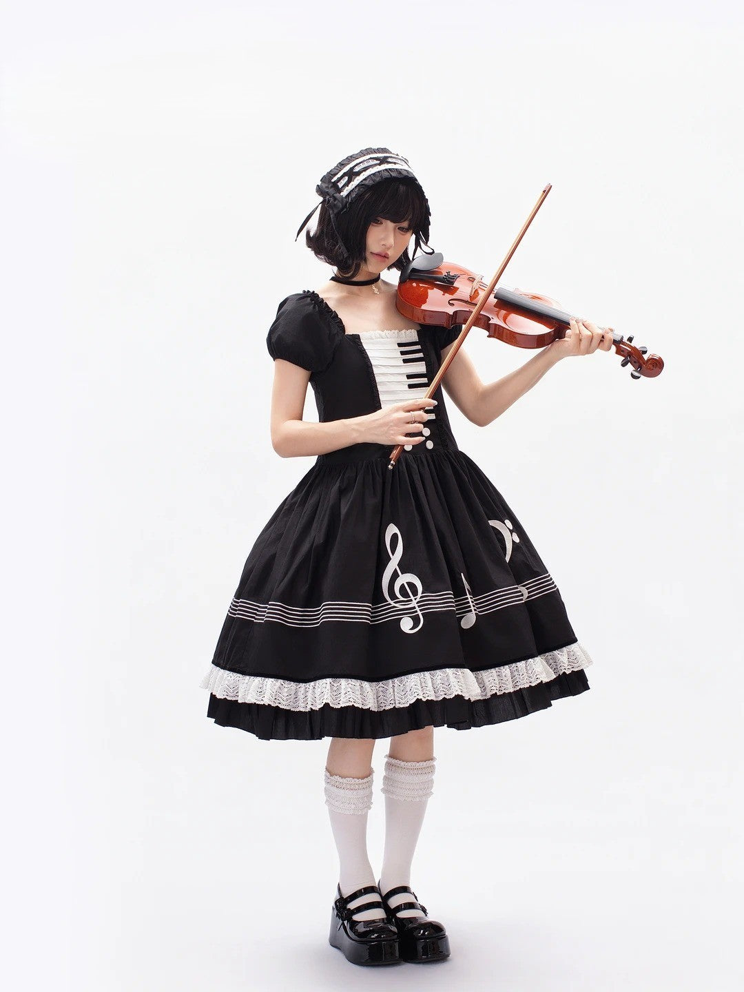 Piano Letter Vintage Music Note Lolita OP Dress - LolitaEra