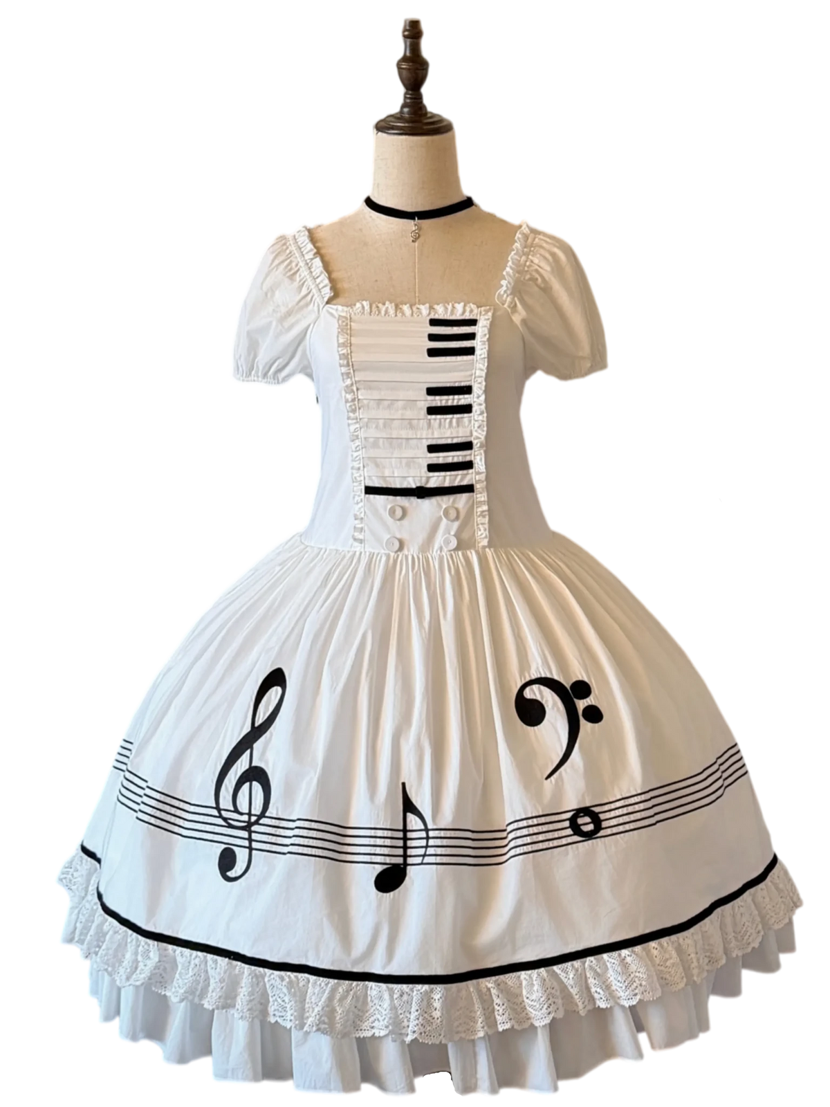 Piano Letter Vintage Music Note Lolita OP Dress - LolitaEra