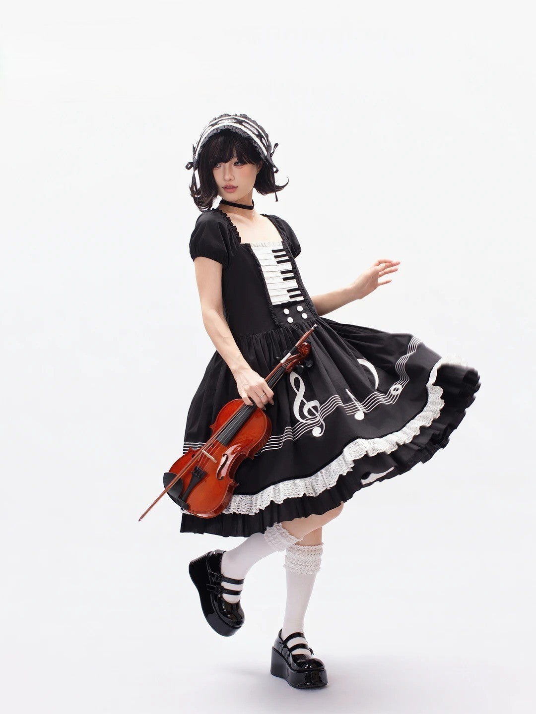 Piano Letter Vintage Music Note Lolita OP Dress - LolitaEra
