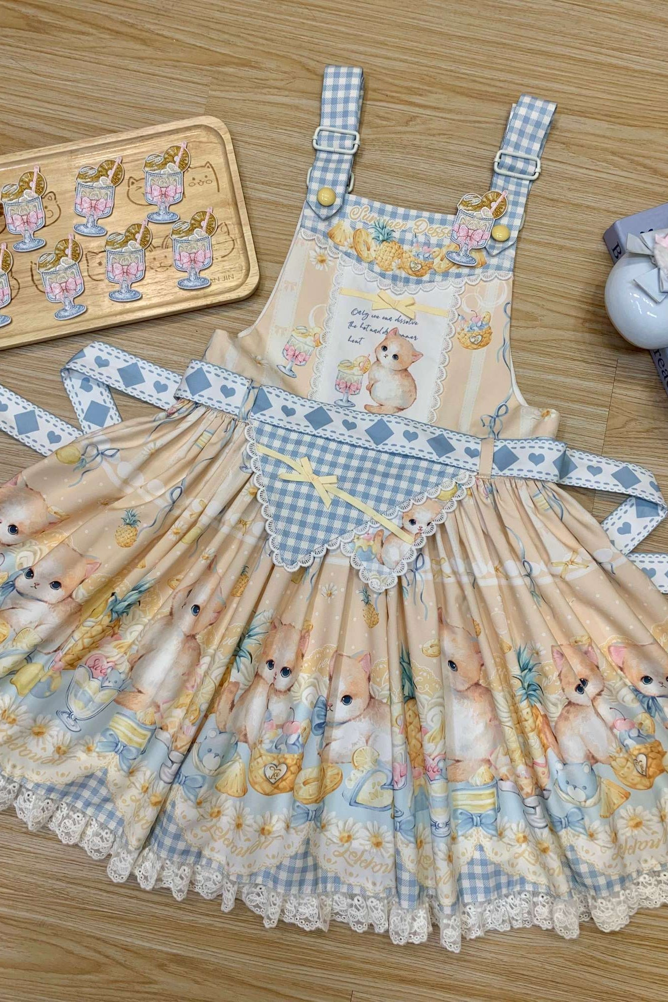 Pineapple Mew Sweet Print Lolita Dress - LolitaEraYellow JSKSPineapple Mew Sweet Print Lolita Dress