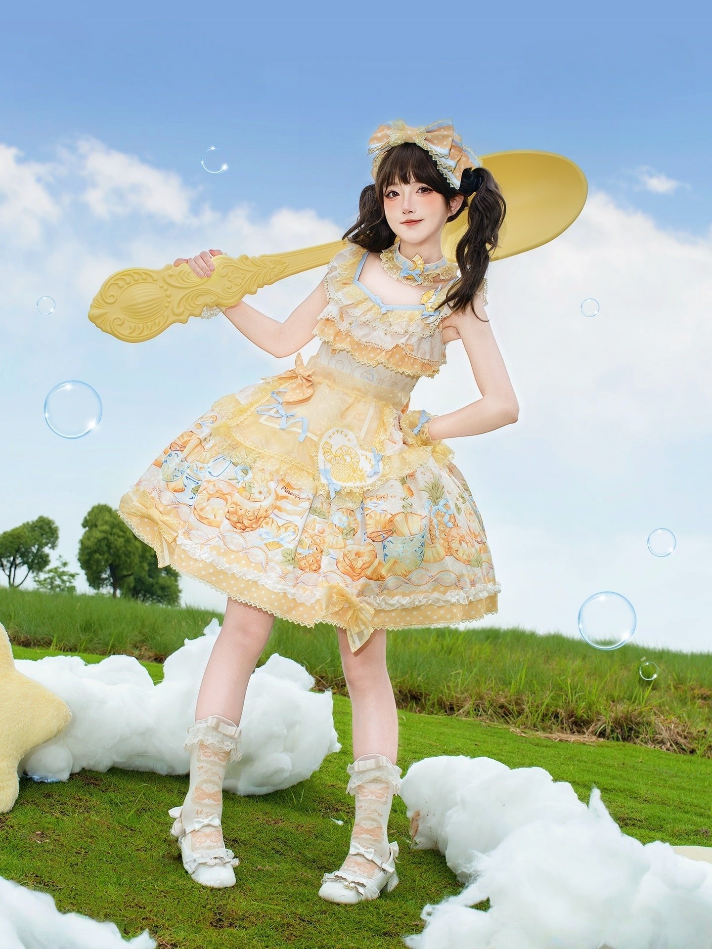 Pineapple Soda Sweet Yellow Pineapple Print Lolita JSK - LolitaEra