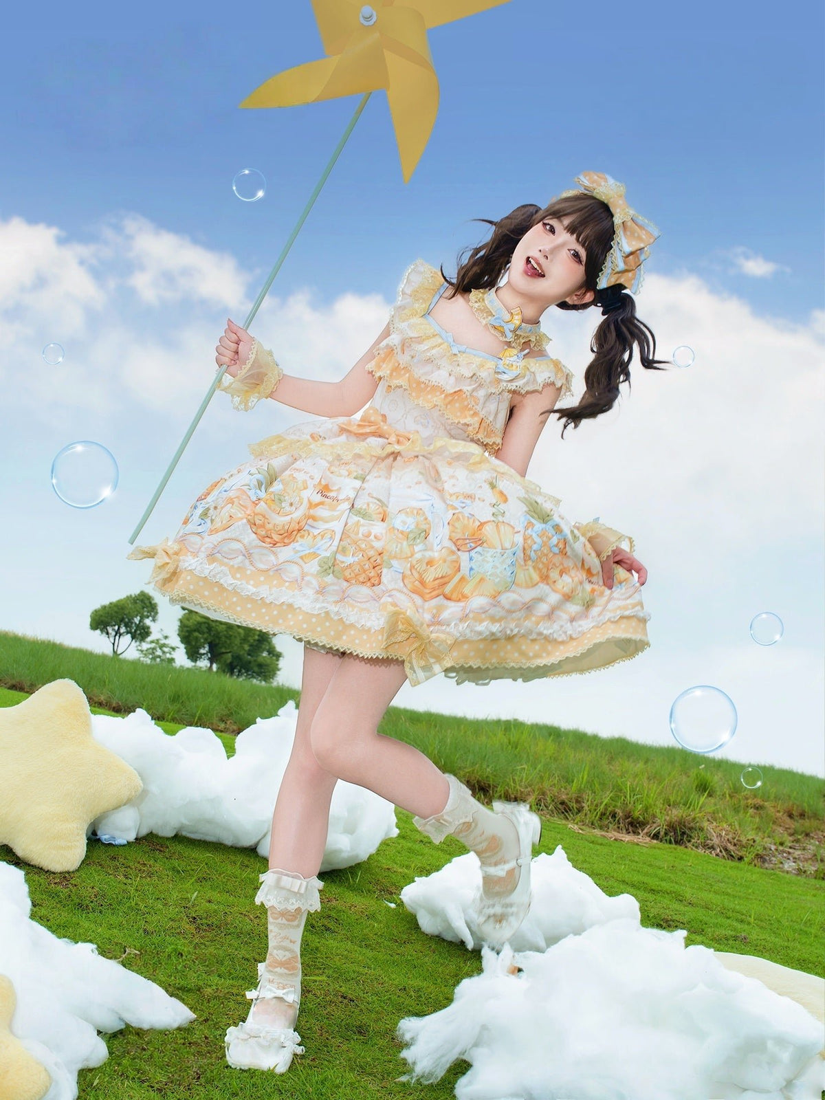 Pineapple Soda Sweet Yellow Pineapple Print Lolita JSK - LolitaEra