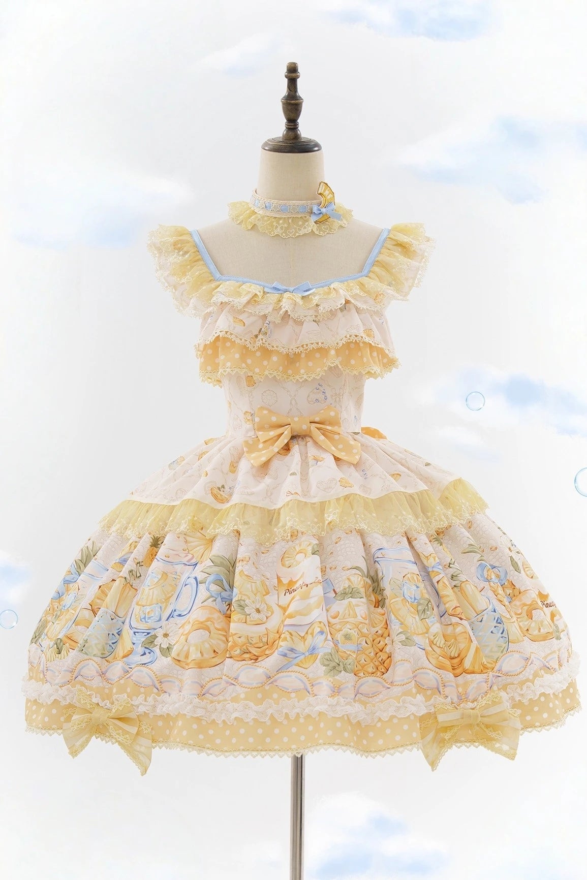 Pineapple Soda Sweet Yellow Pineapple Print Lolita JSK - LolitaEra