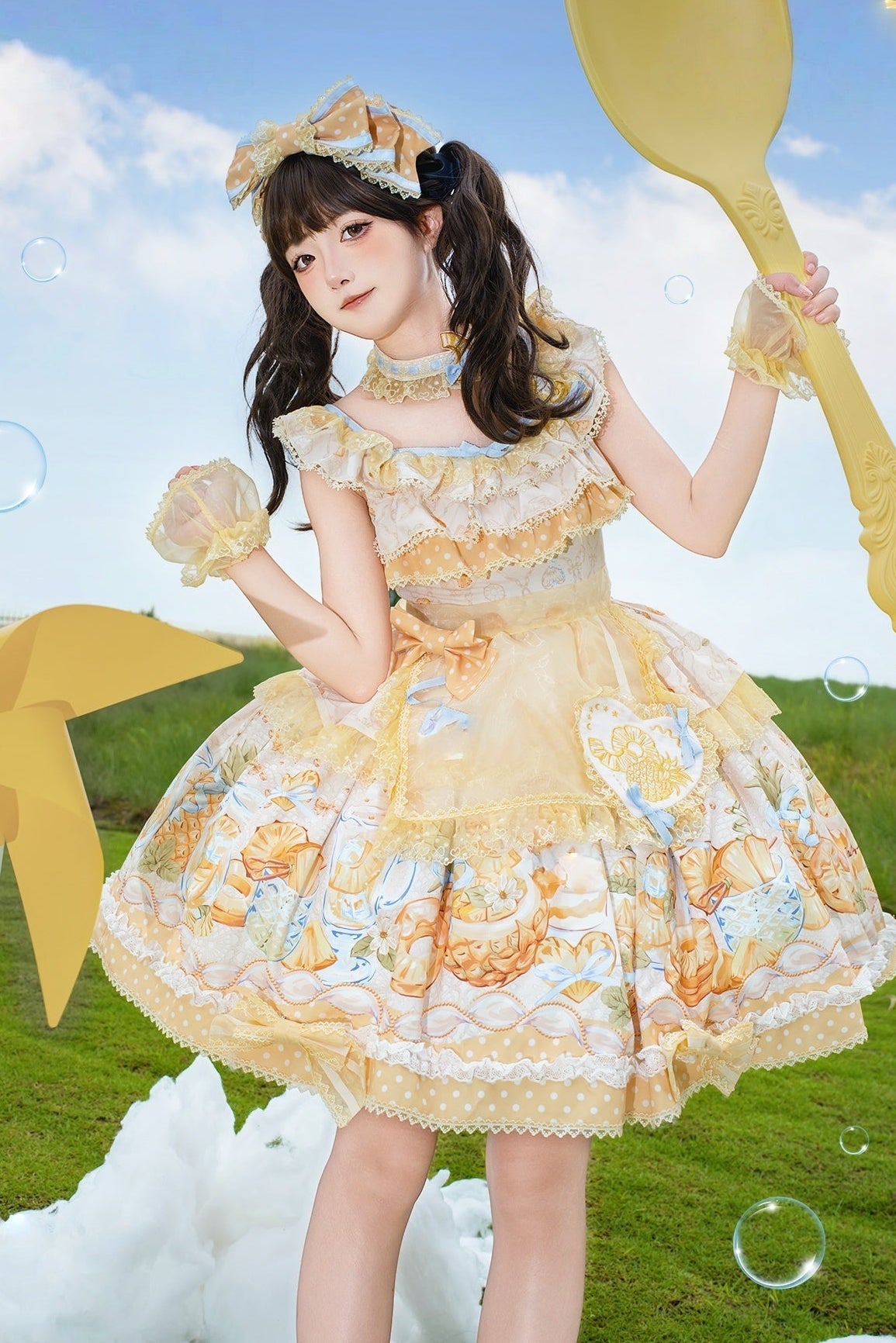 Pineapple Soda Sweet Yellow Pineapple Print Lolita JSK - LolitaEra