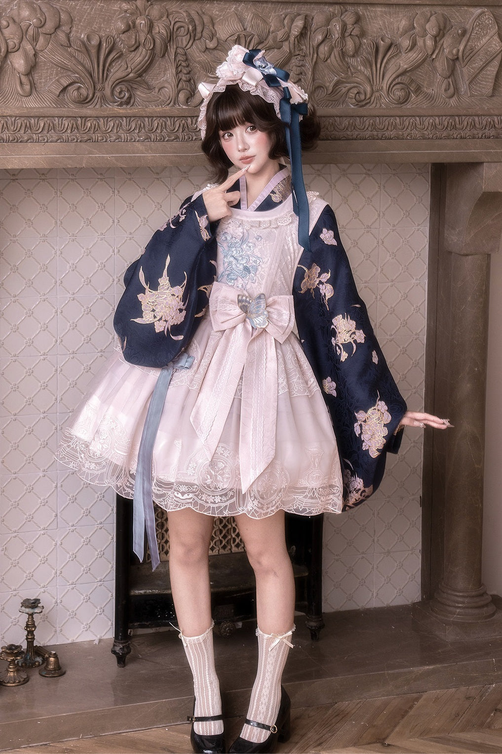 Pink Glaze Celadon Floral Embroidery Wa Lolita JSK Dress Set - LolitaEra