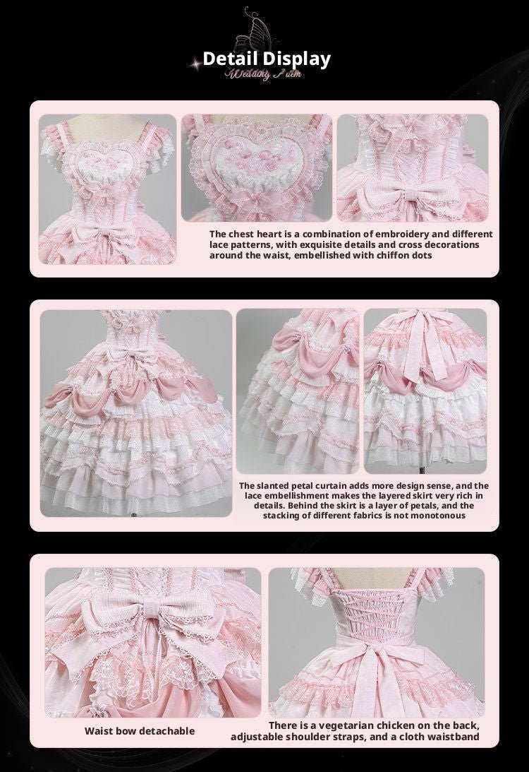Pink Satin Bride Poem Pink Wedding Lolita JSK - LolitaEraPink SetSPink Satin Bride Poem Pink Wedding Lolita JSK