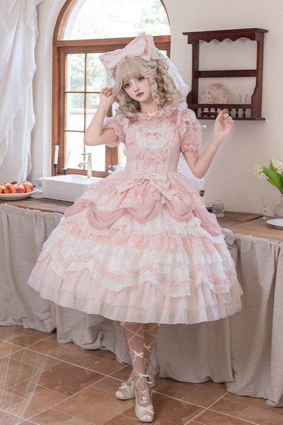Pink Satin Bride Poem Pink Wedding Lolita JSK - LolitaEraPink SetSPink Satin Bride Poem Pink Wedding Lolita JSK