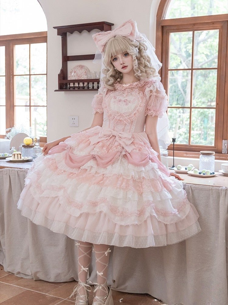 Pink Satin Bride Poem Pink Wedding Lolita JSK - LolitaEraPink SetSPink Satin Bride Poem Pink Wedding Lolita JSK