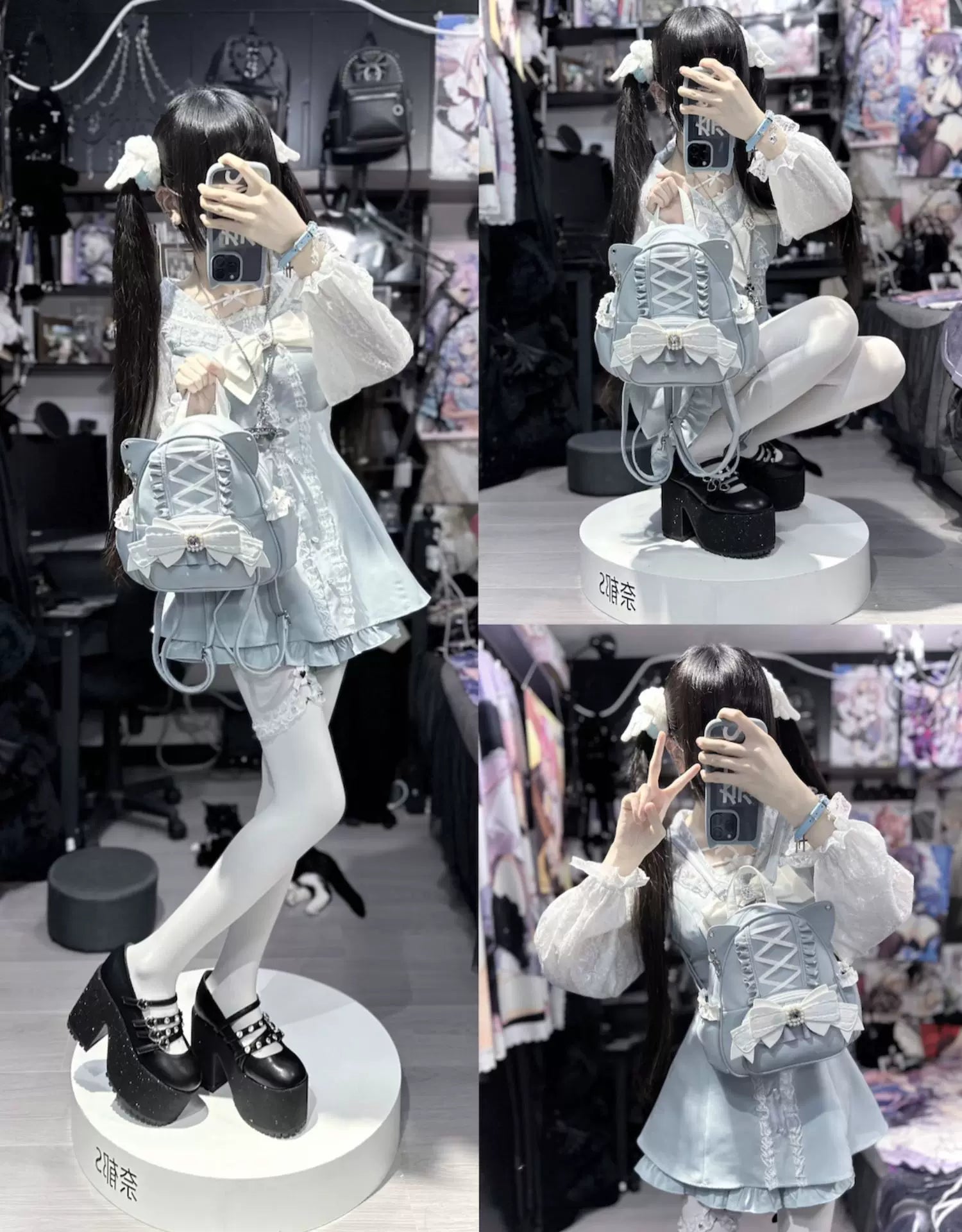 Please, Lord Meow Cat Ear Pearl Bow Lolita Gothic Crossbody Bag - LolitaEra