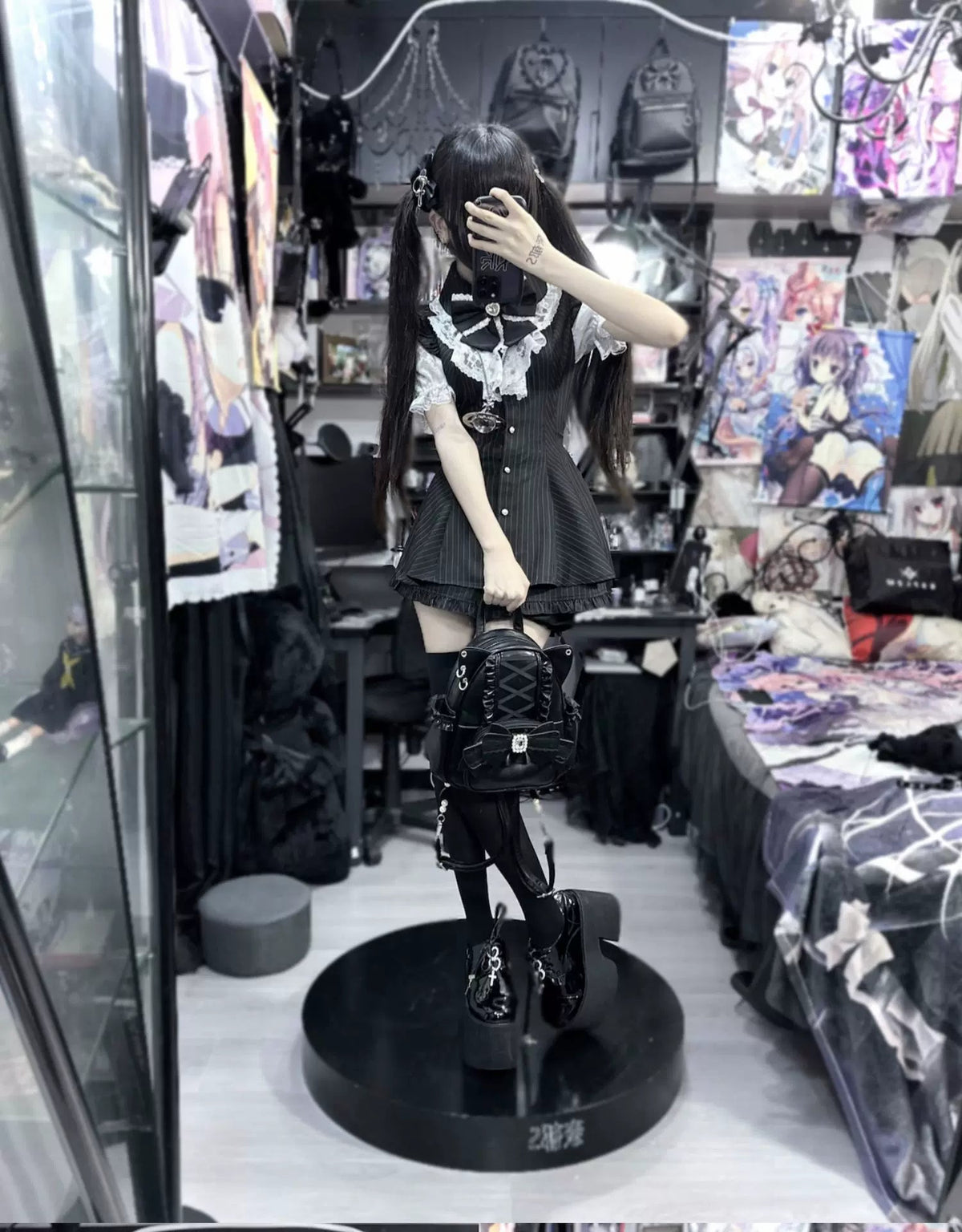 Please, Lord Meow Cat Ear Pearl Bow Lolita Gothic Crossbody Bag - LolitaEra